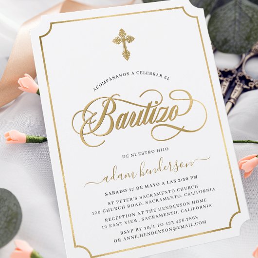 Invitation De Baptême Or Espagnole