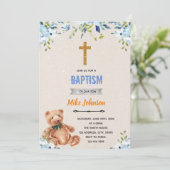 Invitation de baptême ours fleur bleue (Debout devant)