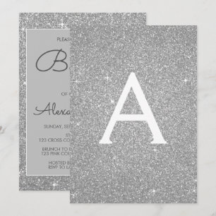 Invitation de baptême Paillettes Étincelles Argent
