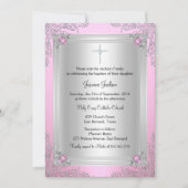 Invitation de baptême parure de bijou rose scintil (Devant)