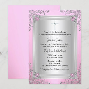 Invitation de baptême parure de bijou rose scintil