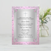 Invitation de baptême parure de bijou rose scintil (Debout devant)