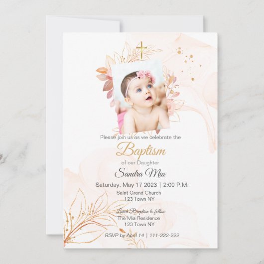 Invitation de baptême Pêche Dorée (Devant)