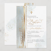 Invitation de baptême PixDezines H2 Bleu Poussiére (Devant / Derrière)