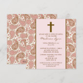 Invitation de baptême pour bébé fille PINK & BROWN (Devant / Derrière)