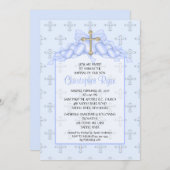 Invitation de baptême pour bébé garçon Croix et Cœ (Devant / Derrière)
