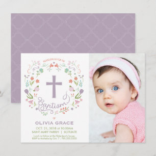 Invitation de baptême pour fille - Photo, Custom, 