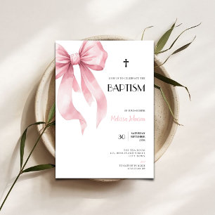 Invitation de baptême pour filles avec un nœud ros