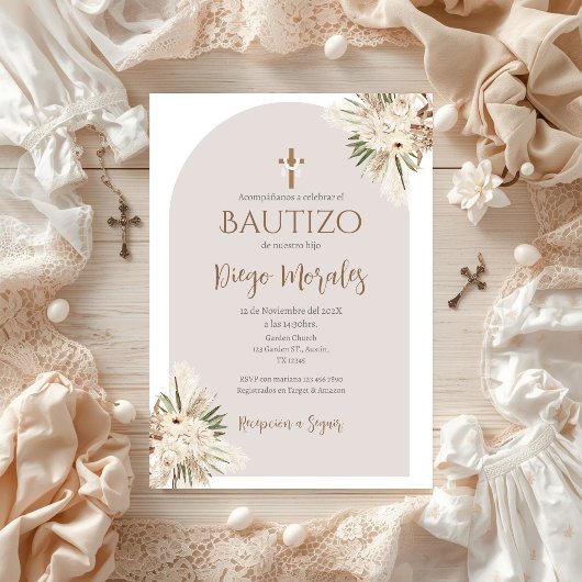 Invitation de baptême pour garçon beige