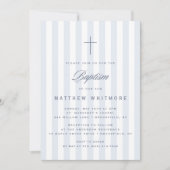 Invitation de baptême pour garçon rayée bleu clair (Devant)