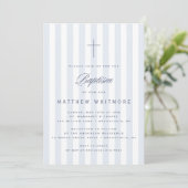 Invitation de baptême pour garçon rayée bleu clair (Debout devant)