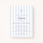 Invitation de baptême pour garçon rayée bleu clair