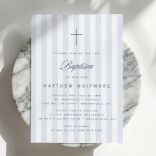 Invitation de baptême pour garçon rayée bleu clair