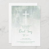 Invitation de baptême pour garçon verte (Devant / Derrière)