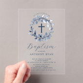 Invitation de baptême pour garçons aux feuilles bl (In situ (ordinateur de poche))