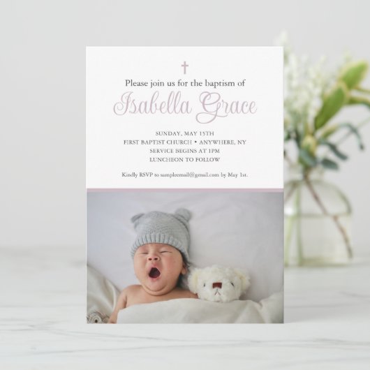 Invitation de baptême pourpre Dusty (Debout devant)