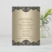 Invitation de baptême Pretty Lace Cross Gold (Debout devant)