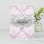 Invitation de baptême Pretty Pink Damask & Bow (Debout devant)