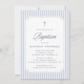 Invitation de baptême rayée bleu clair (Devant)