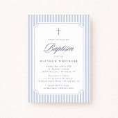 Invitation de baptême rayée bleu clair