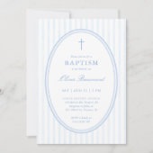 Invitation de baptême rayée bleue (Devant)