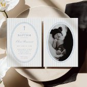 Invitation de baptême rayée bleue
