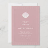 Invitation de baptême rayée rose poussiéreuse côti (Devant)