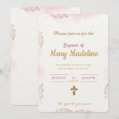 Invitation de baptême rose (Devant / Derrière)