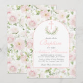 Invitation de baptême rose, baptême de fille,  (Devant / Derrière)