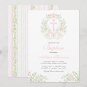 Invitation de baptême rose, baptême de fille, (Devant / Derrière)