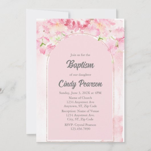 Invitation de baptême rose Dusty (Devant)