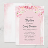 Invitation de baptême rose Dusty (Devant / Derrière)