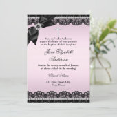 Invitation de baptême rose en dentelle de diamant (Debout devant)