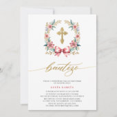 Invitation De Baptême Rose Et Or Espagnol (Devant)