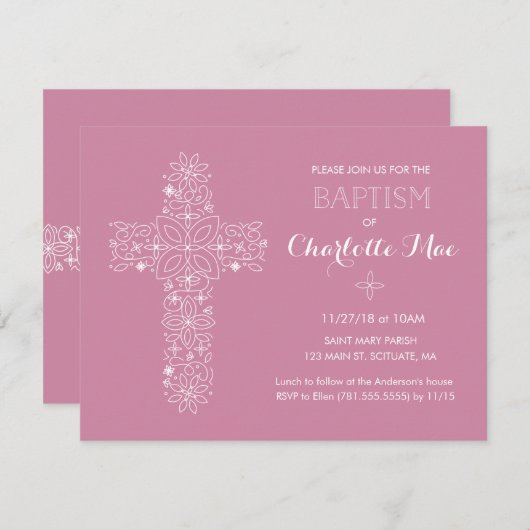 Invitation de baptême rose - Invitations 4,25 po x (Devant / Derrière)