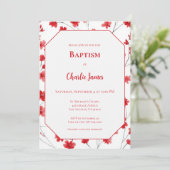 Invitation de baptême rouge botanique (Debout devant)