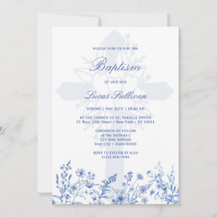Invitation de baptême Sainte-Croix aux fleurs sauv