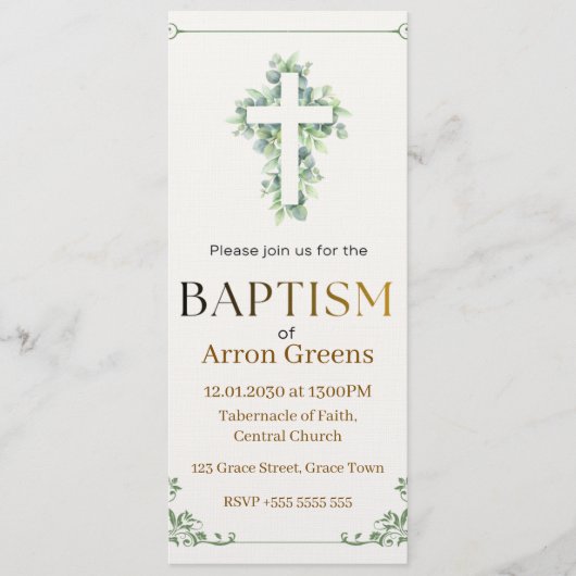 Invitation de baptême | Simple et élégant chrétien (Devant)