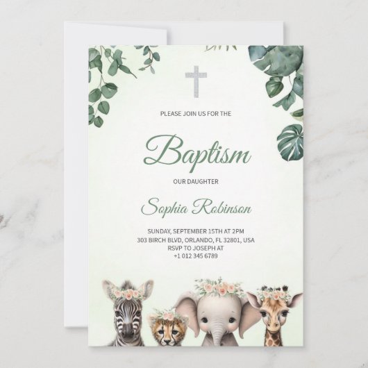 Invitation de baptême sur le thème de la jungle aq (Devant)