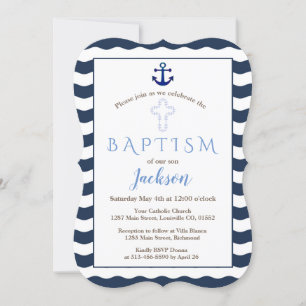 Invitation de baptême   Vagues de marine nautique 