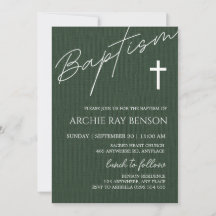 Invitation de baptême vert émeraude minimaliste
