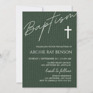 Invitation de baptême vert émeraude minimaliste