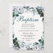 Invitation de baptême vert sarcelle à l'aquarelle  (Devant)