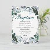 Invitation de baptême vert sarcelle à l'aquarelle  (Debout devant)