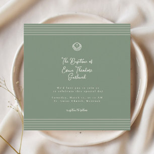 Invitation de baptême vert sauge profond moderne c