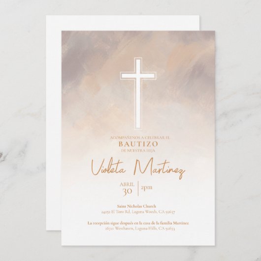 Invitation de Baptême Violet (Devant / Derrière)