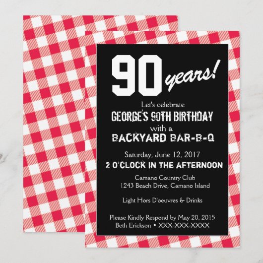 Invitation de BAR-B-Q de jardin d'anniversaire (Devant / Derrière)