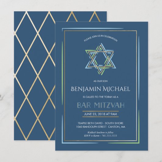 Invitation de Bar Mitzvah - Étoile de David avec o (Devant / Derrière)