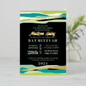 Invitation de Bar Mitzvah Mint Bar avec feuille d' (Debout devant)