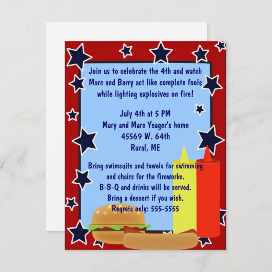 Invitation de barbecue d'étoiles (Devant / Derrière)